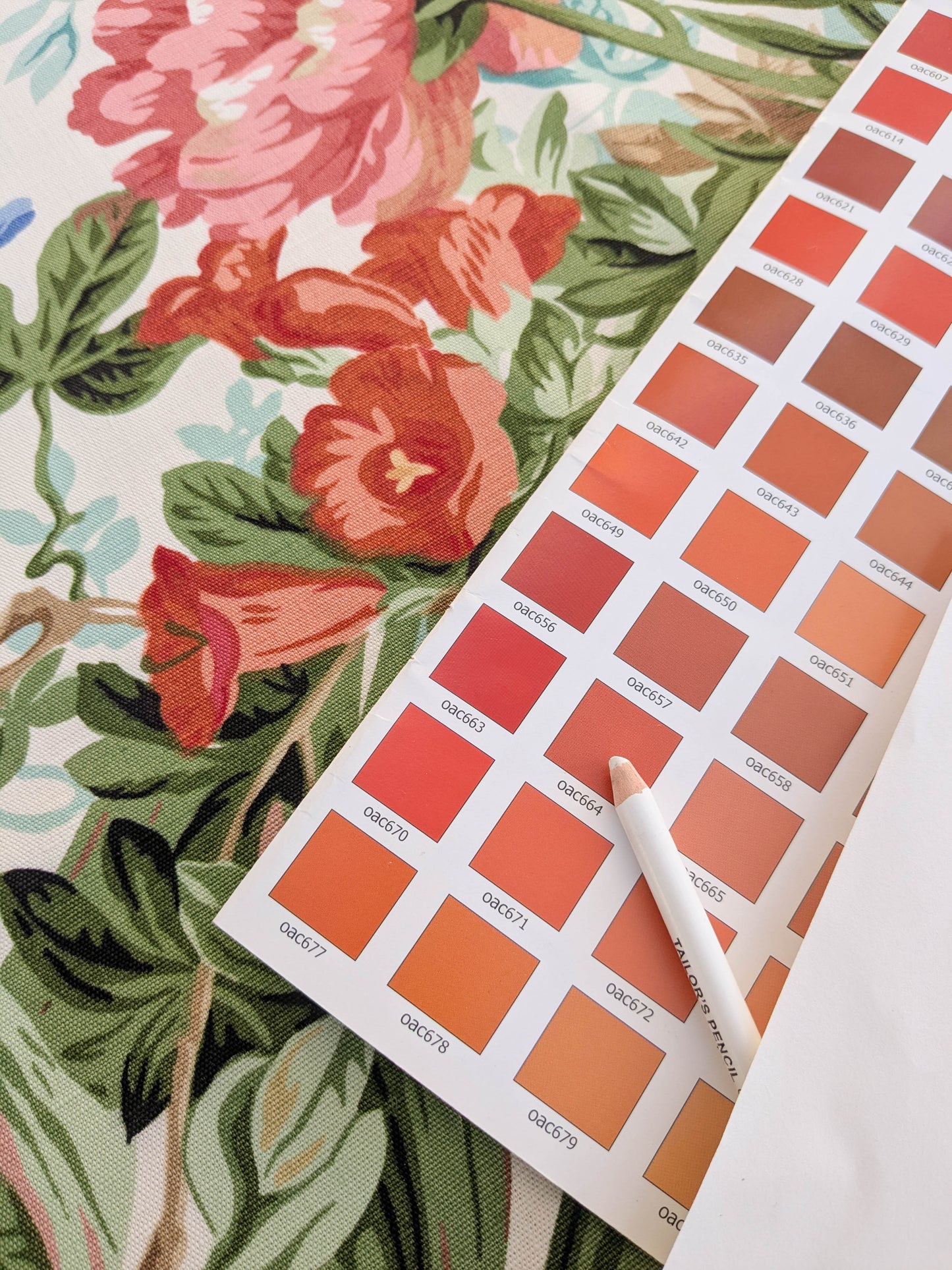 Historical Bella Flora Tropical Floral Chintz Linen Cotton Print Fabric- Pink on White - By The Yard