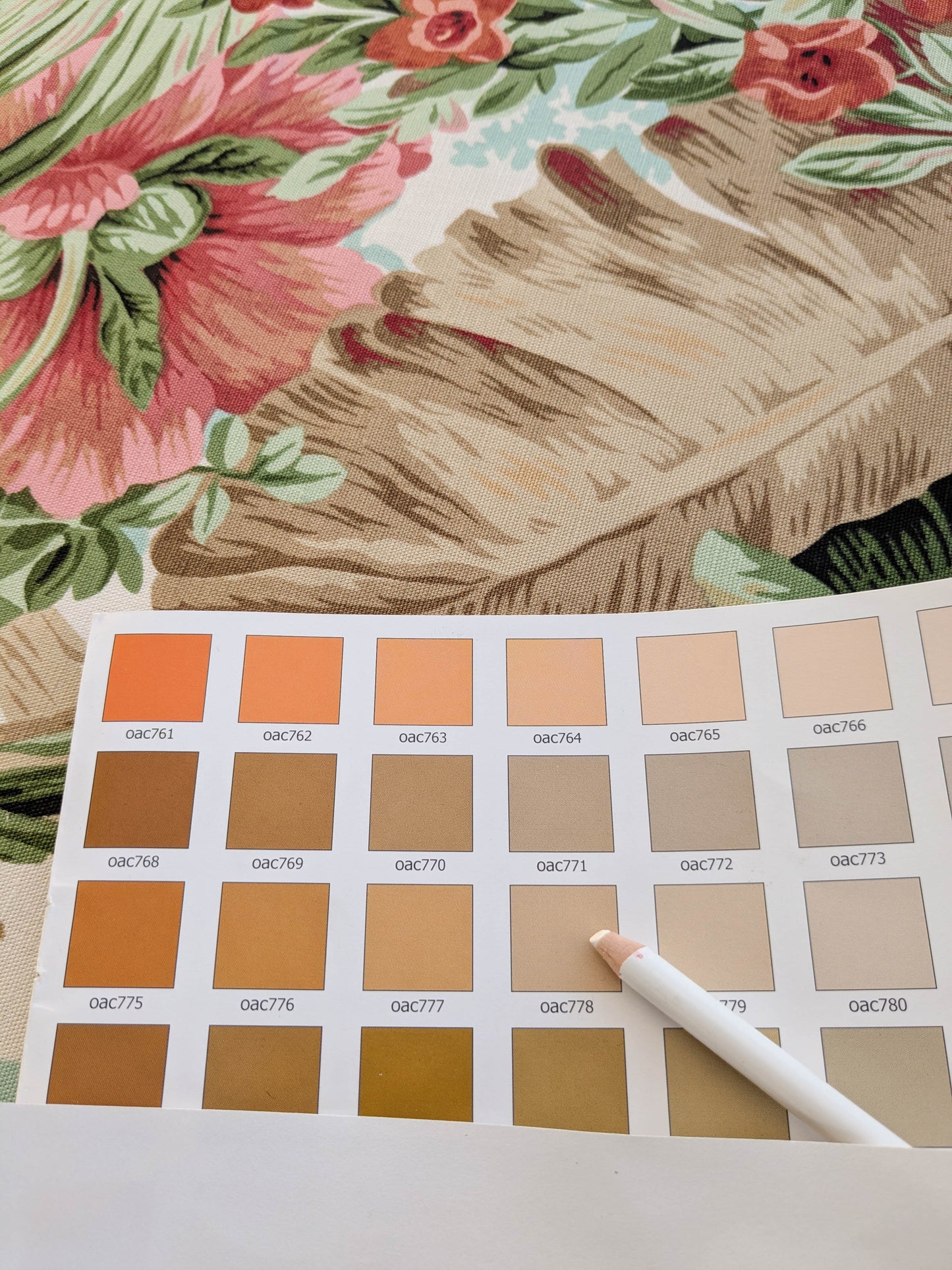 Historical Bella Flora Tropical Floral Chintz Linen Cotton Print Fabric- Pink on White - By The Yard