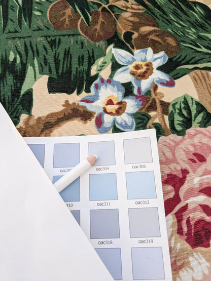 Historical Bella Flora Tropical Floral Chintz Linen Cotton Print Fabric- Pink on  Beige - By The Yard