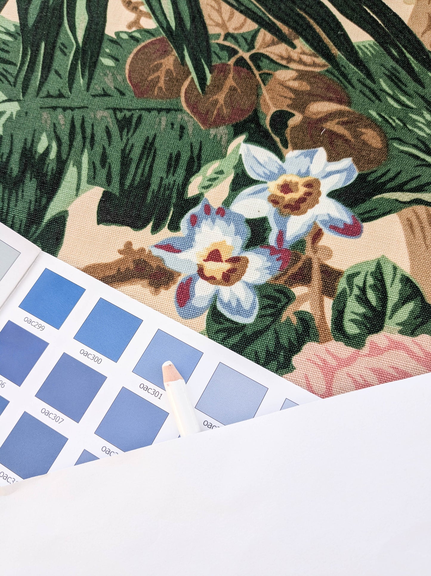 Historical Bella Flora Tropical Floral Chintz Linen Cotton Print Fabric- Pink on  Beige - By The Yard