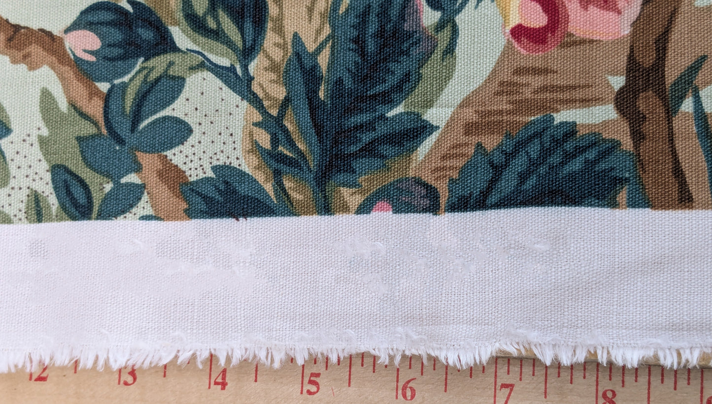 Historical Bella Flora Tropical Floral Chintz Linen Cotton Print Fabric- Pink on Green - By The Yard