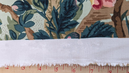 Historical Bella Flora Tropical Floral Chintz Linen Cotton Print Fabric- Pink on Green - By The Yard