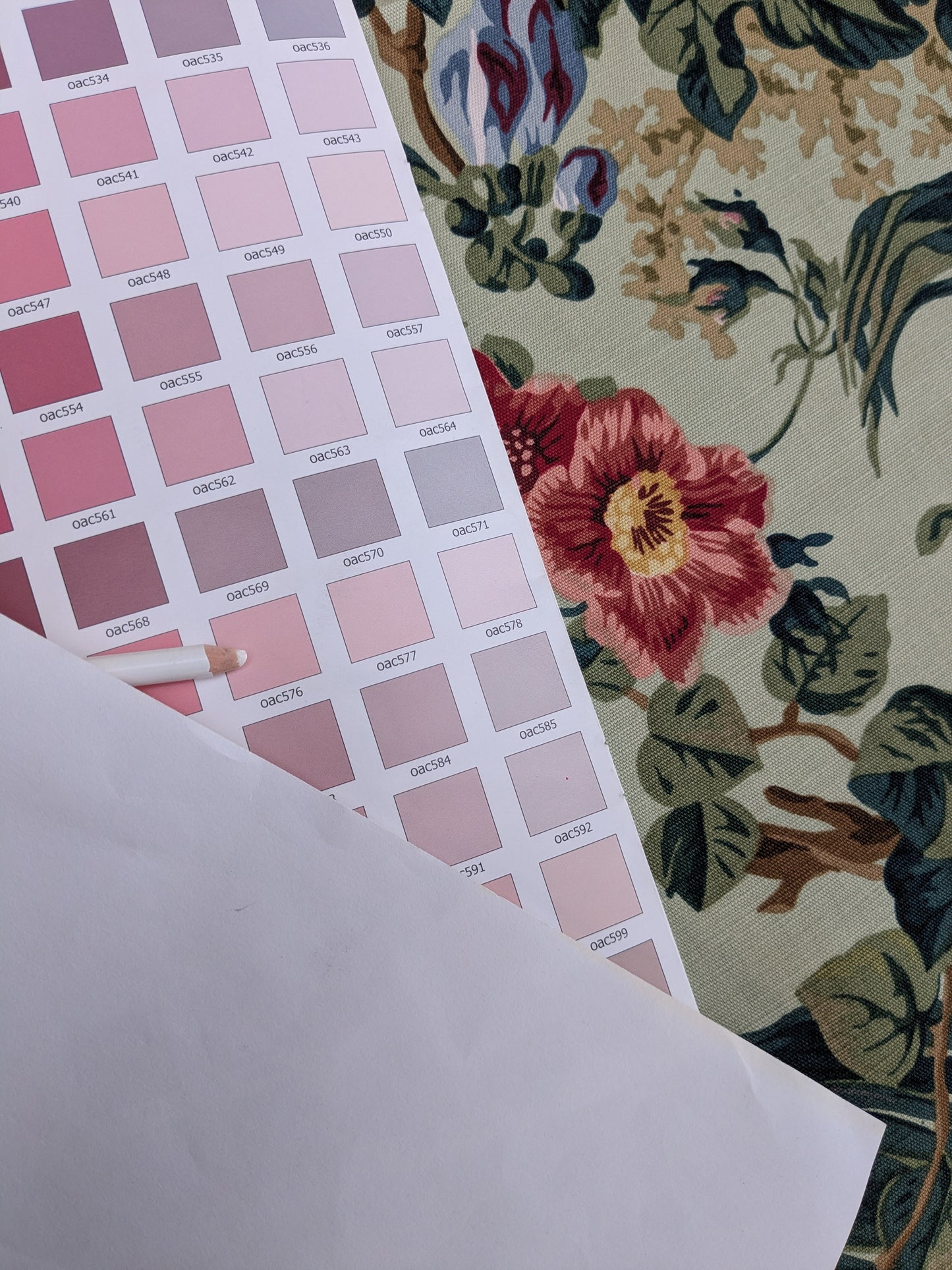 Historical Bella Flora Tropical Floral Chintz Linen Cotton Print Fabric- Pink on Green - By The Yard