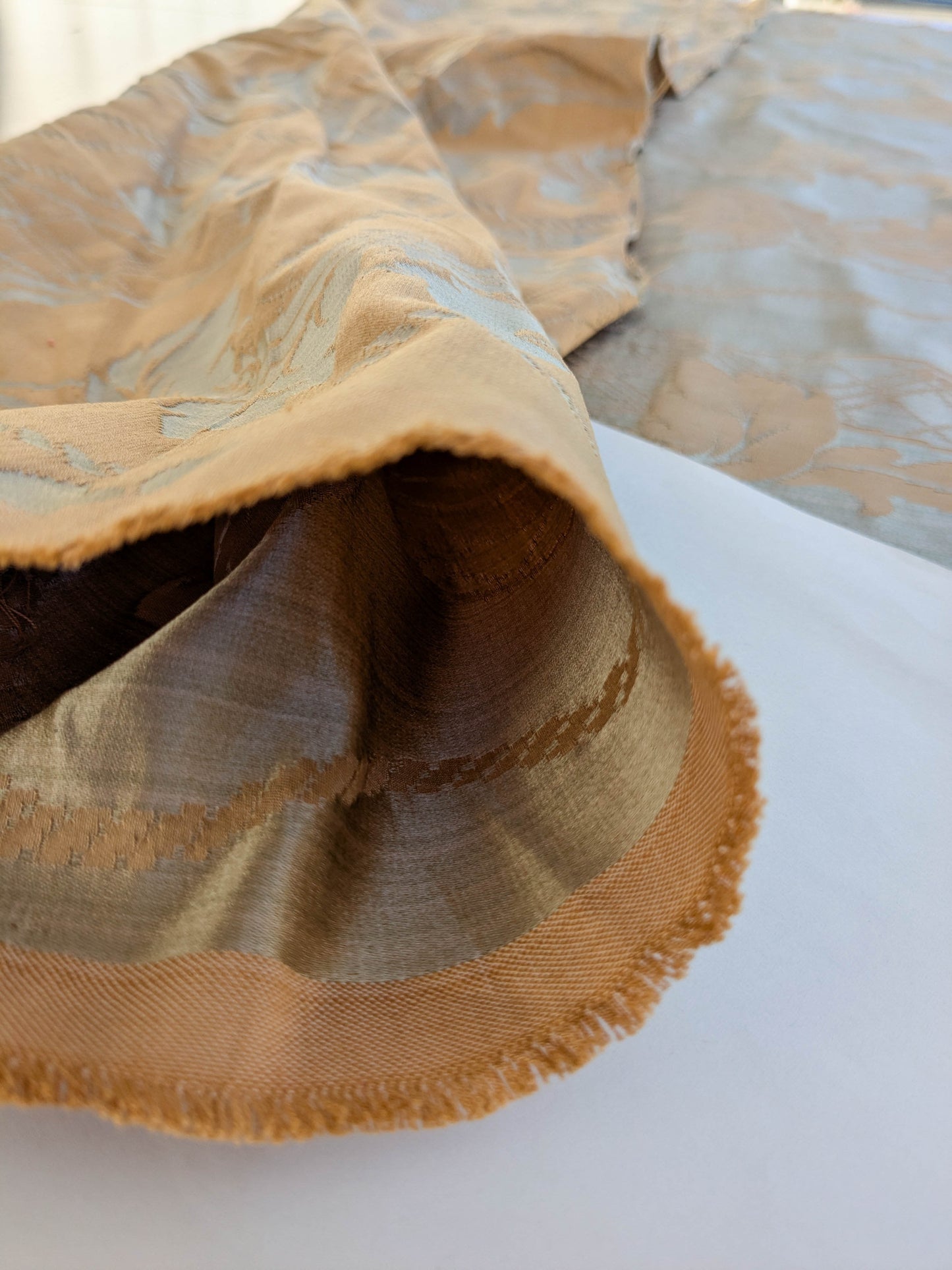 Tuscany Acanthus Silk Damask Stripe - Gold Pale Sage  - By The Yard