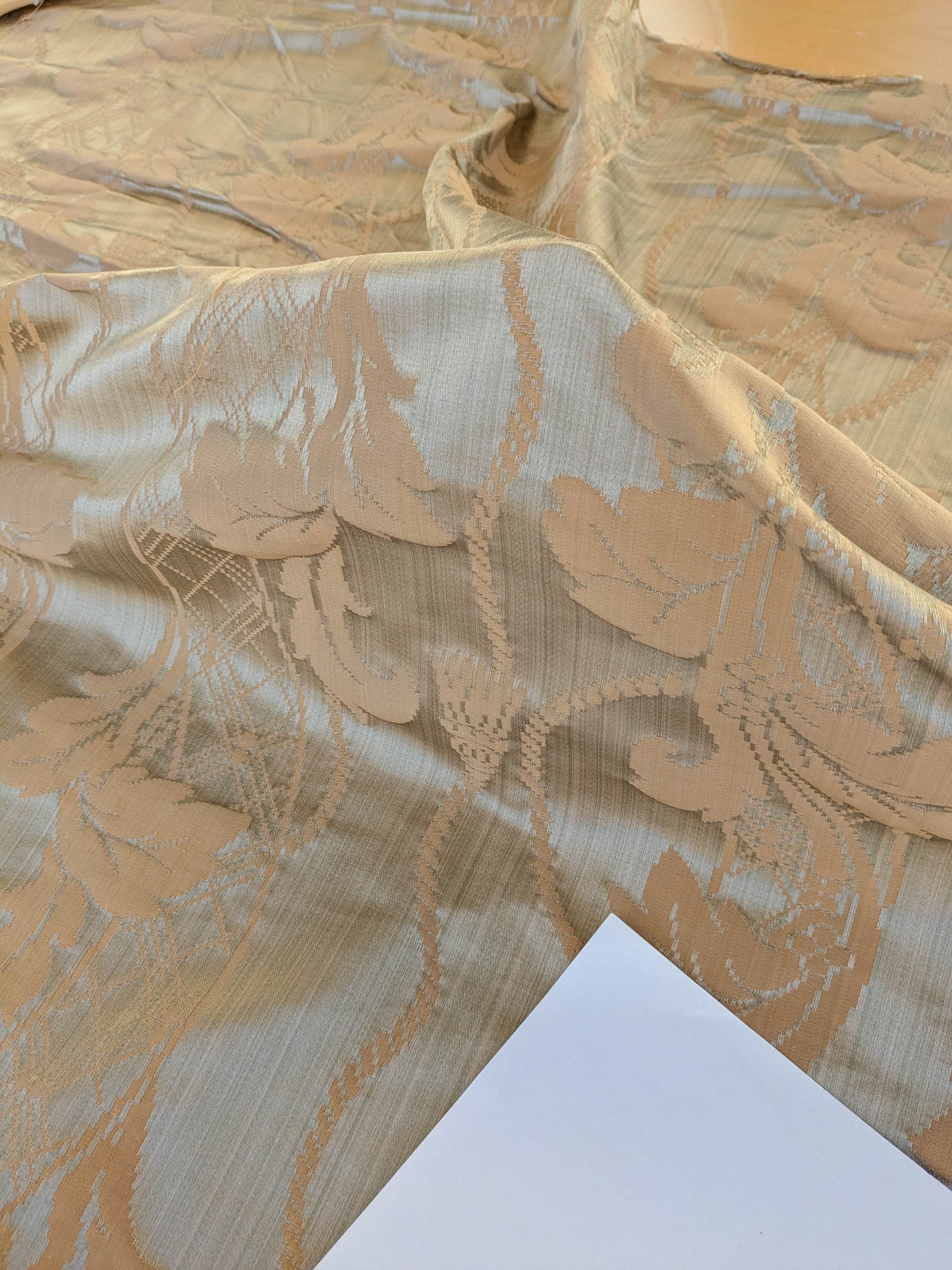 Tuscany Acanthus Silk Damask Stripe - Gold Pale Sage  - By The Yard