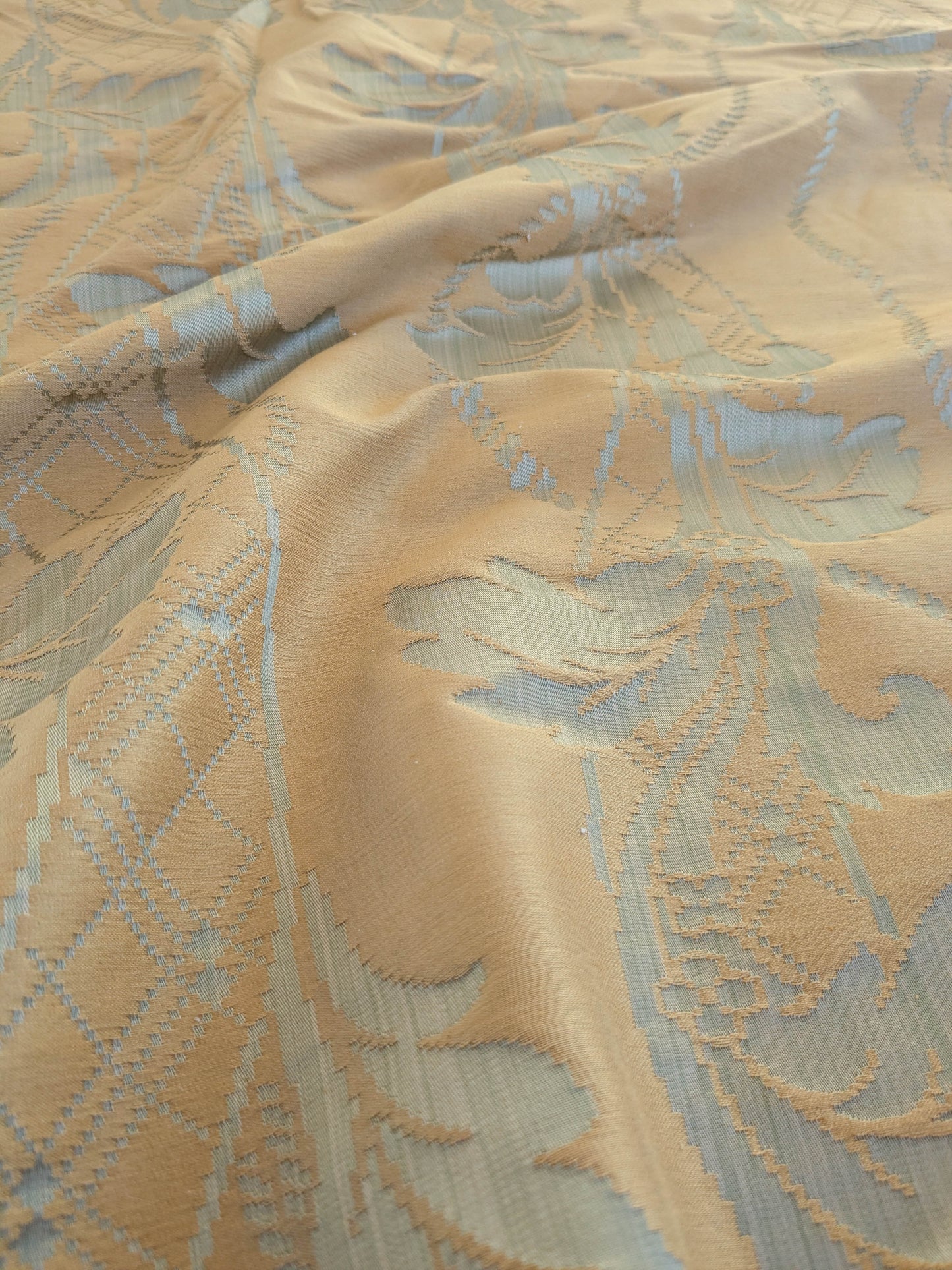 Tuscany Acanthus Silk Damask Stripe - Gold Pale Sage  - By The Yard