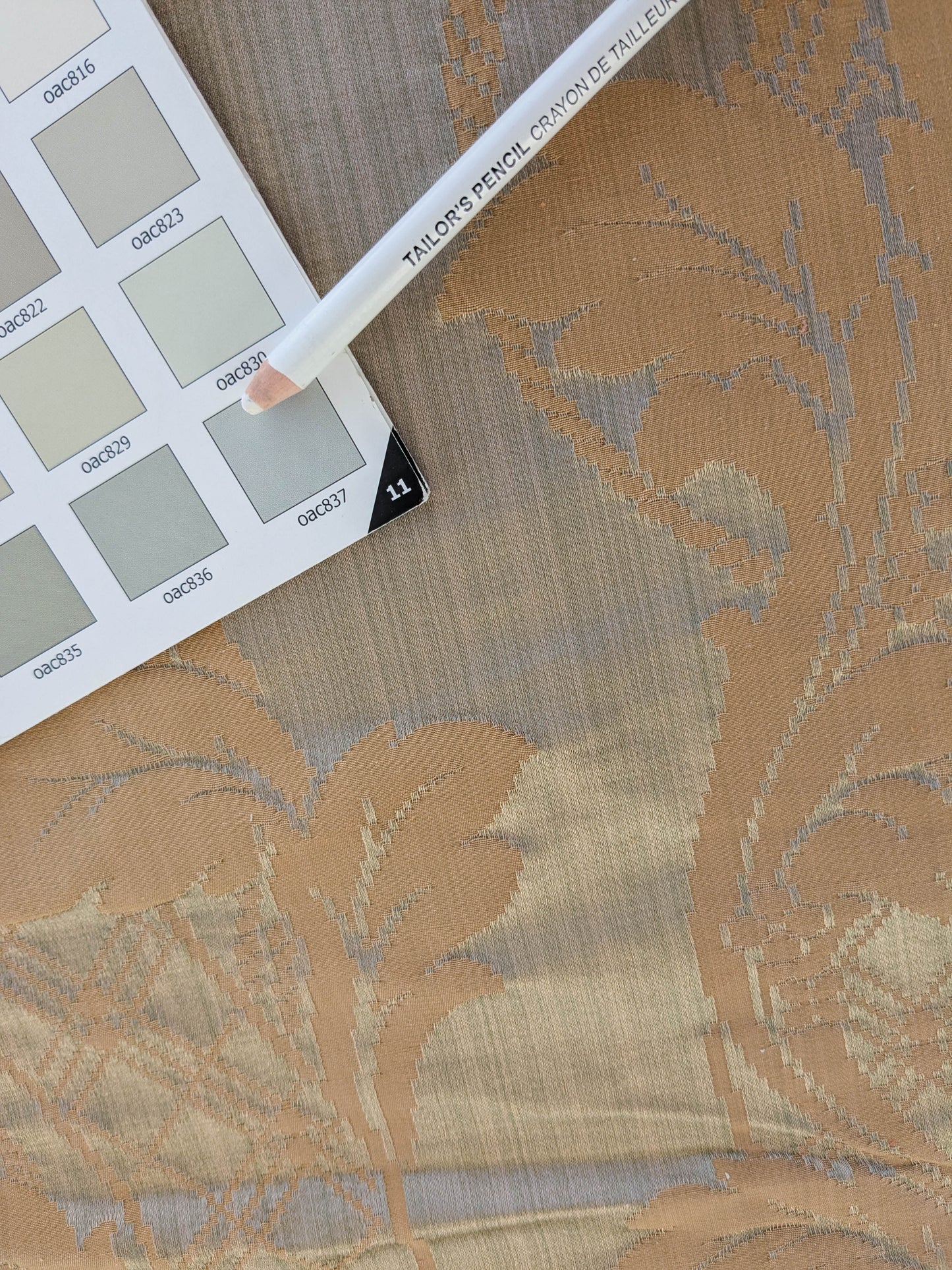 Tuscany Acanthus Silk Damask Stripe - Gold Pale Sage  - By The Yard