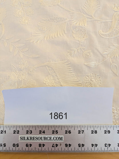 Dauphine Hand Embroidery Linen Cotton Crewel Bone China - White Cream - By The Yard