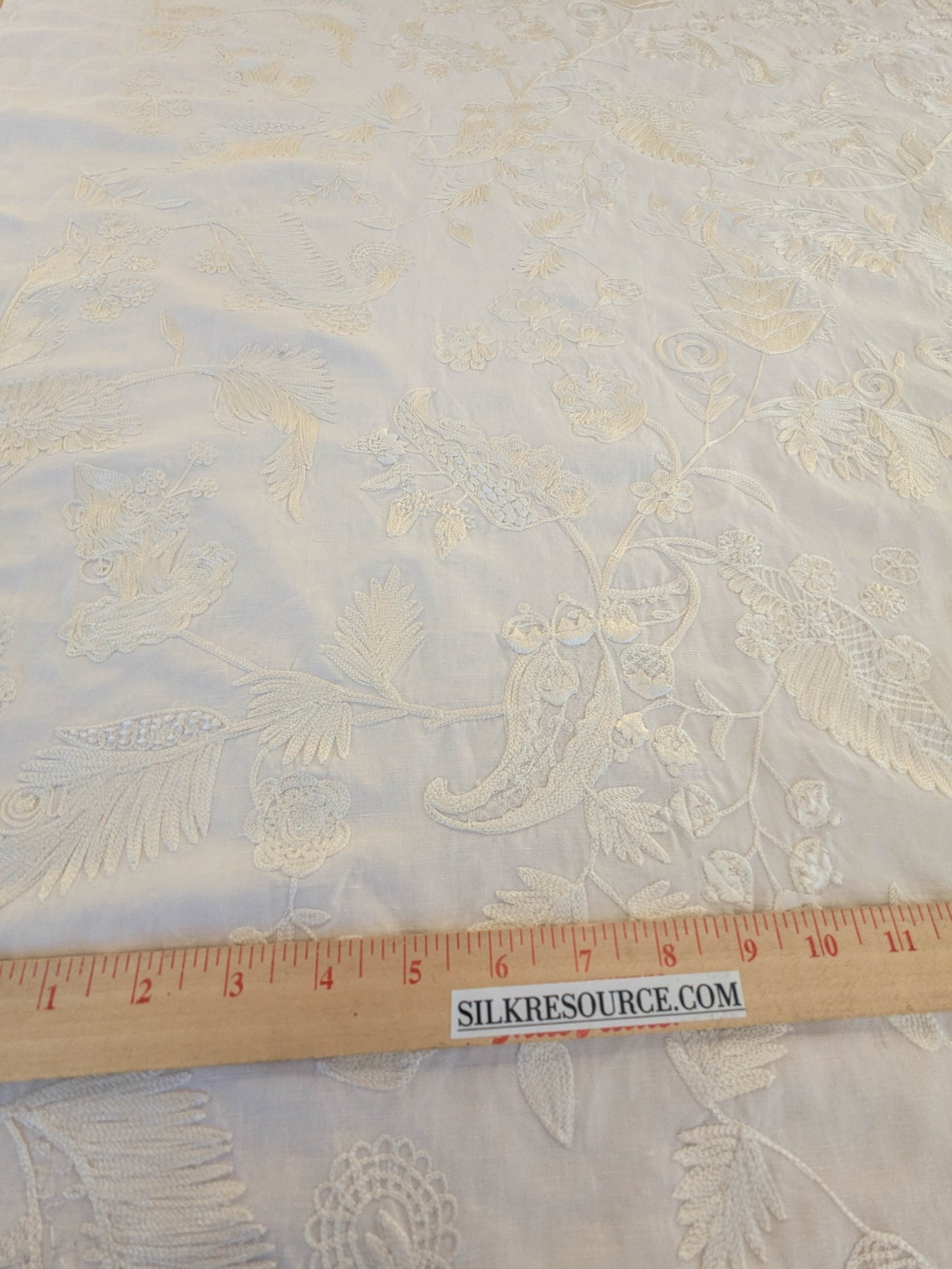 Dauphine Hand Embroidery Linen Cotton Crewel Bone China - White Cream - By The Yard