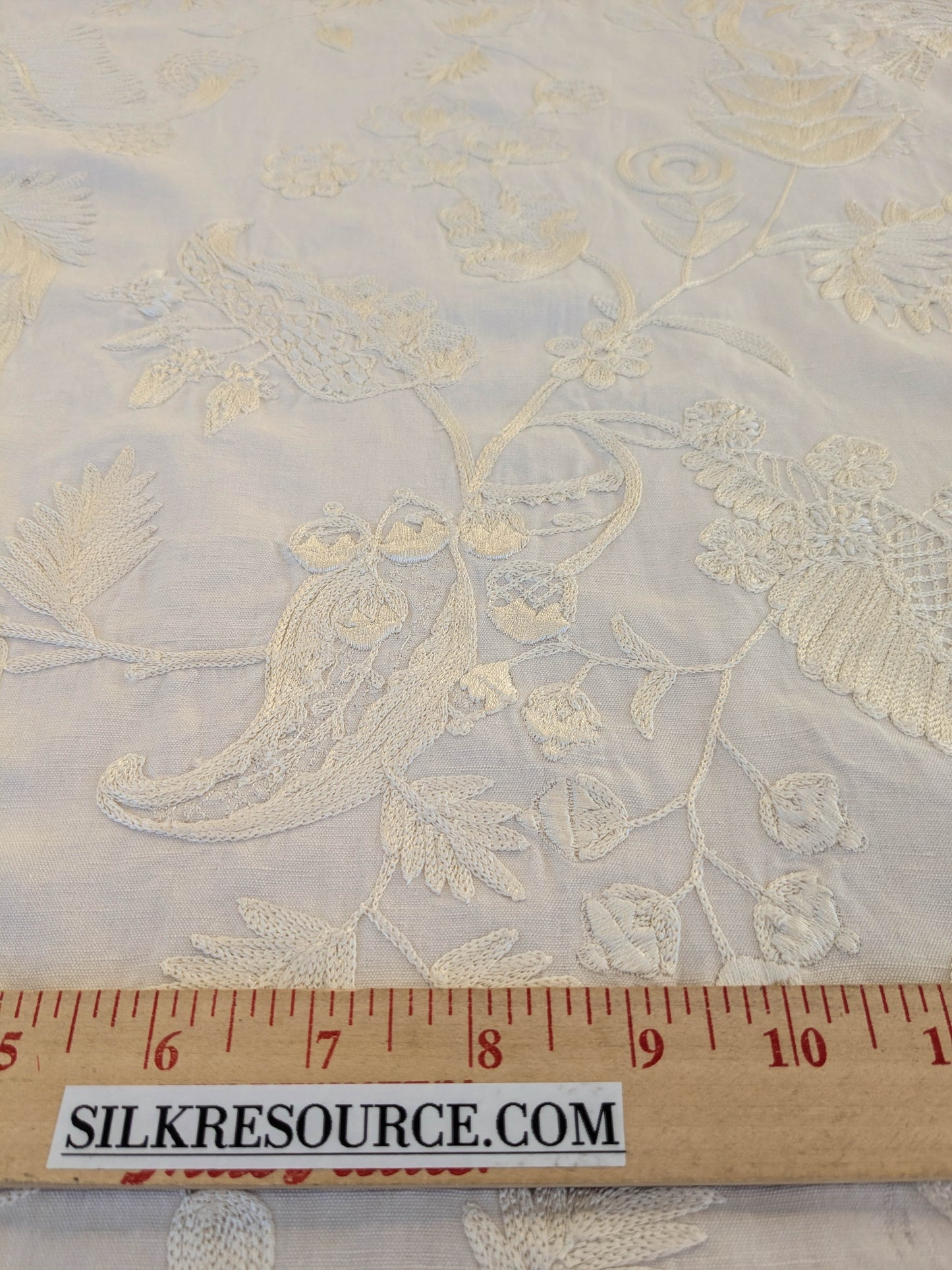 Dauphine Hand Embroidery Linen Cotton Crewel Bone China - White Cream - By The Yard