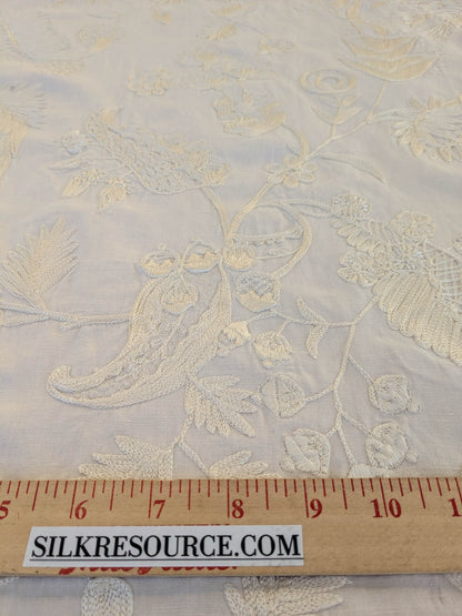 Dauphine Hand Embroidery Linen Cotton Crewel Bone China - White Cream - By The Yard