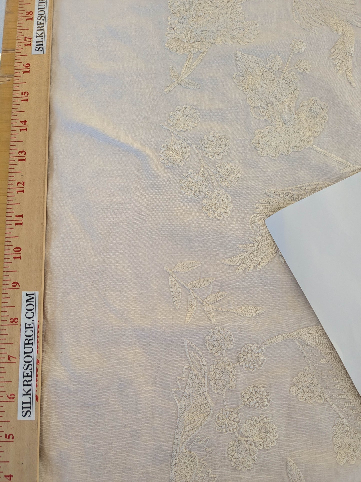 Dauphine Hand Embroidery Linen Cotton Crewel Bone China - White Cream - By The Yard