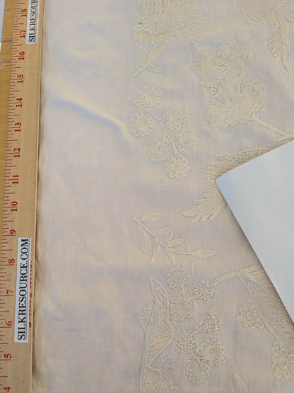 Dauphine Hand Embroidery Linen Cotton Crewel Bone China - White Cream - By The Yard