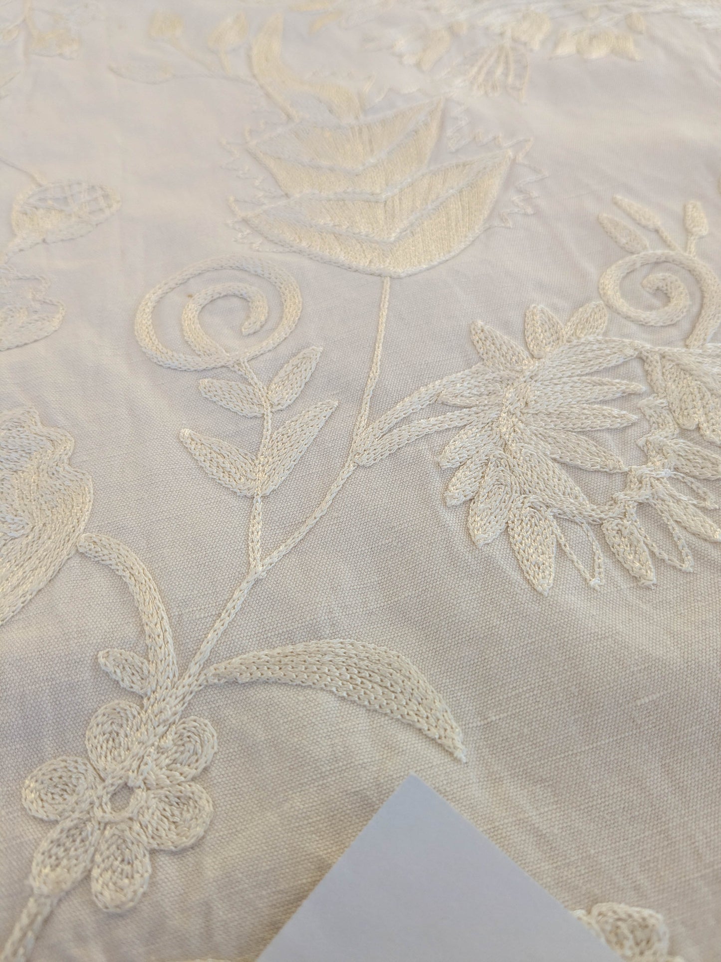 Dauphine Hand Embroidery Linen Cotton Crewel Bone China - White Cream - By The Yard