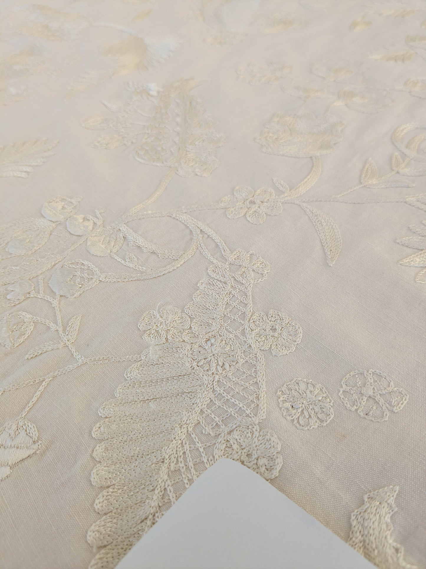 Dauphine Hand Embroidery Linen Cotton Crewel Bone China - White Cream - By The Yard