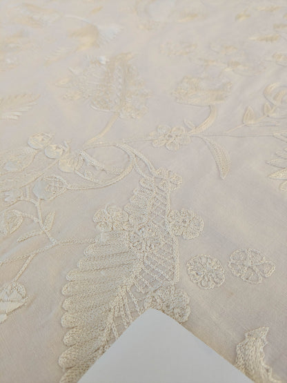 Dauphine Hand Embroidery Linen Cotton Crewel Bone China - White Cream - By The Yard