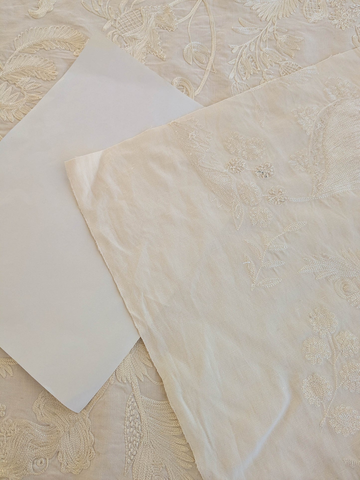 Dauphine Hand Embroidery Linen Cotton Crewel Bone China - White Cream - By The Yard