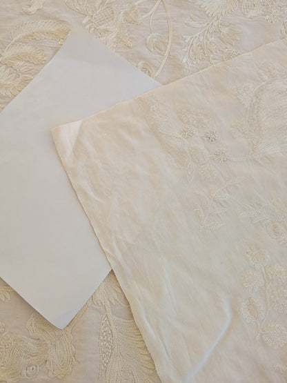 Dauphine Hand Embroidery Linen Cotton Crewel Bone China - White Cream - By The Yard