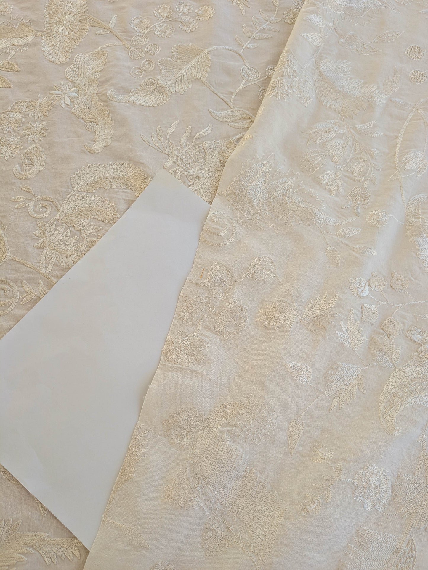 Dauphine Hand Embroidery Linen Cotton Crewel Bone China - White Cream - By The Yard