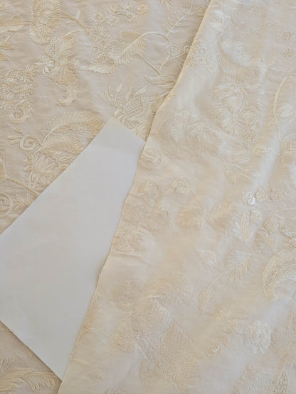 Dauphine Hand Embroidery Linen Cotton Crewel Bone China - White Cream - By The Yard