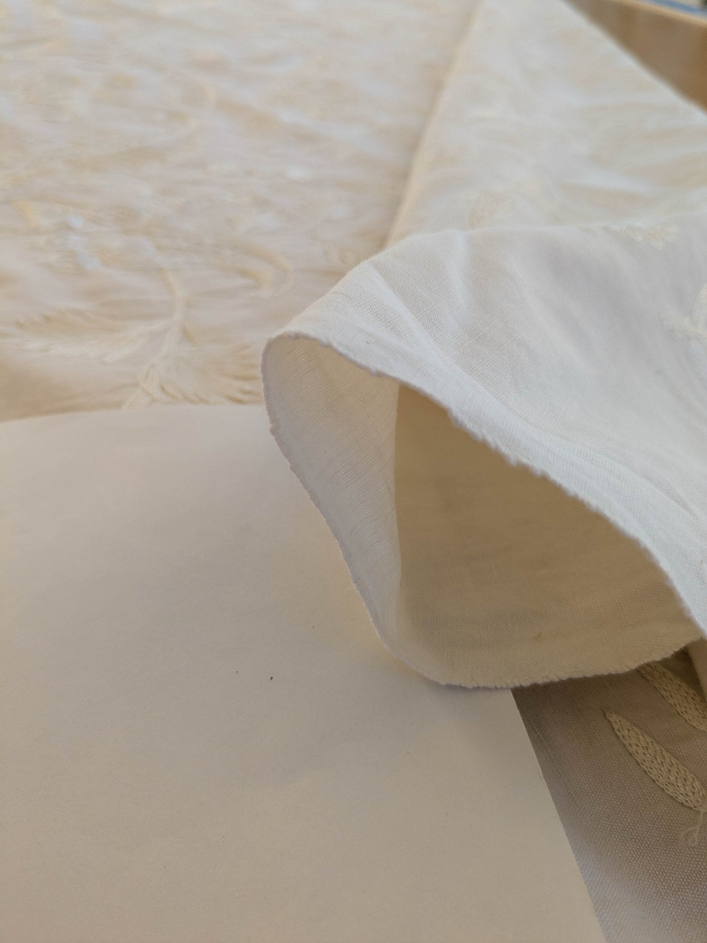 Dauphine Hand Embroidery Linen Cotton Crewel Bone China - White Cream - By The Yard