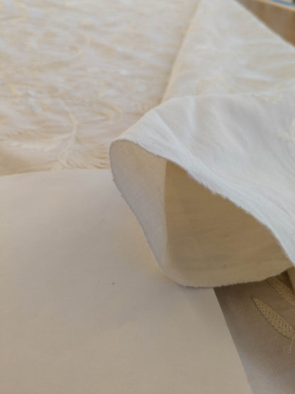 Dauphine Hand Embroidery Linen Cotton Crewel Bone China - White Cream - By The Yard