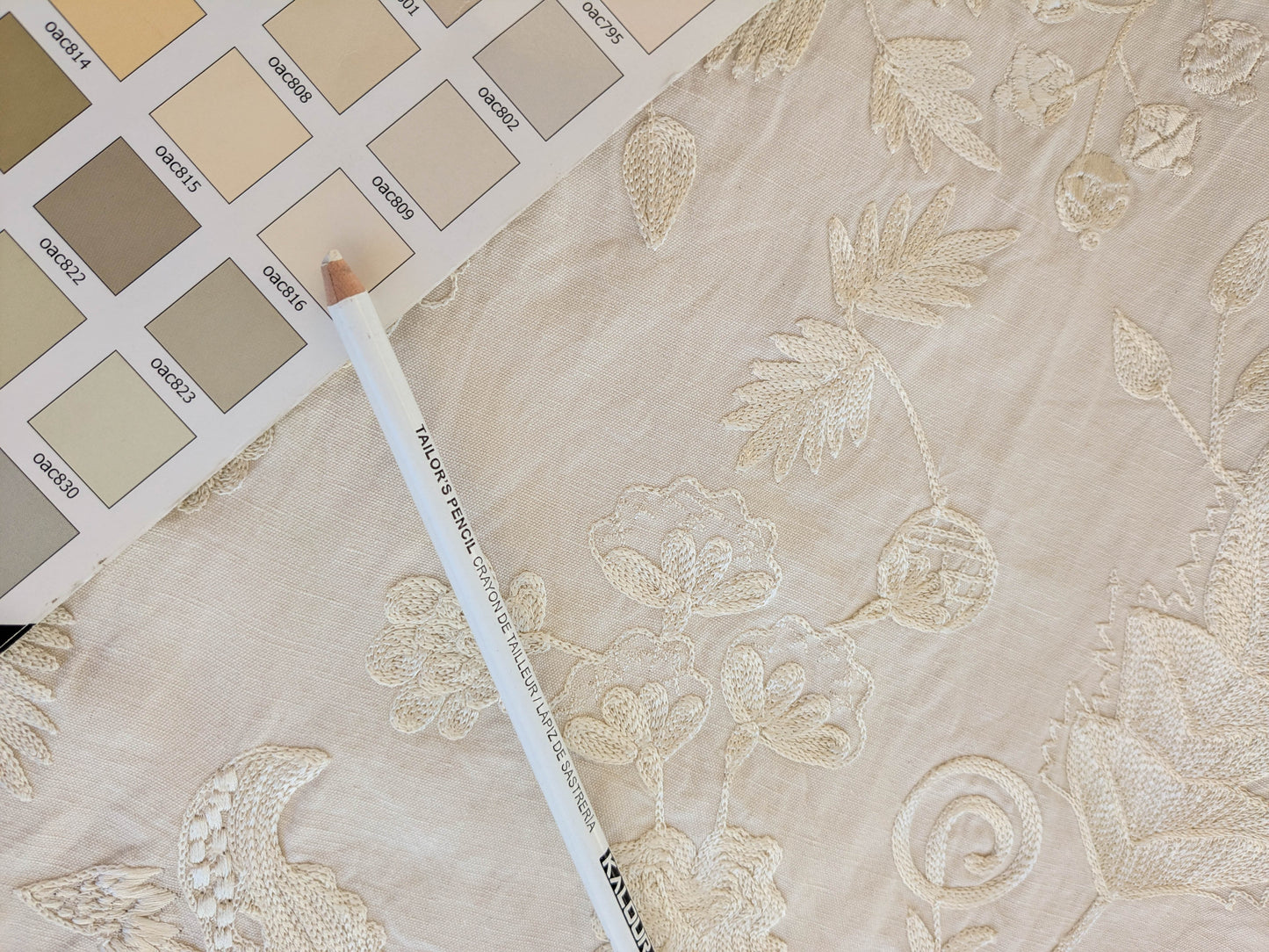 Dauphine Hand Embroidery Linen Cotton Crewel Bone China - White Cream - By The Yard