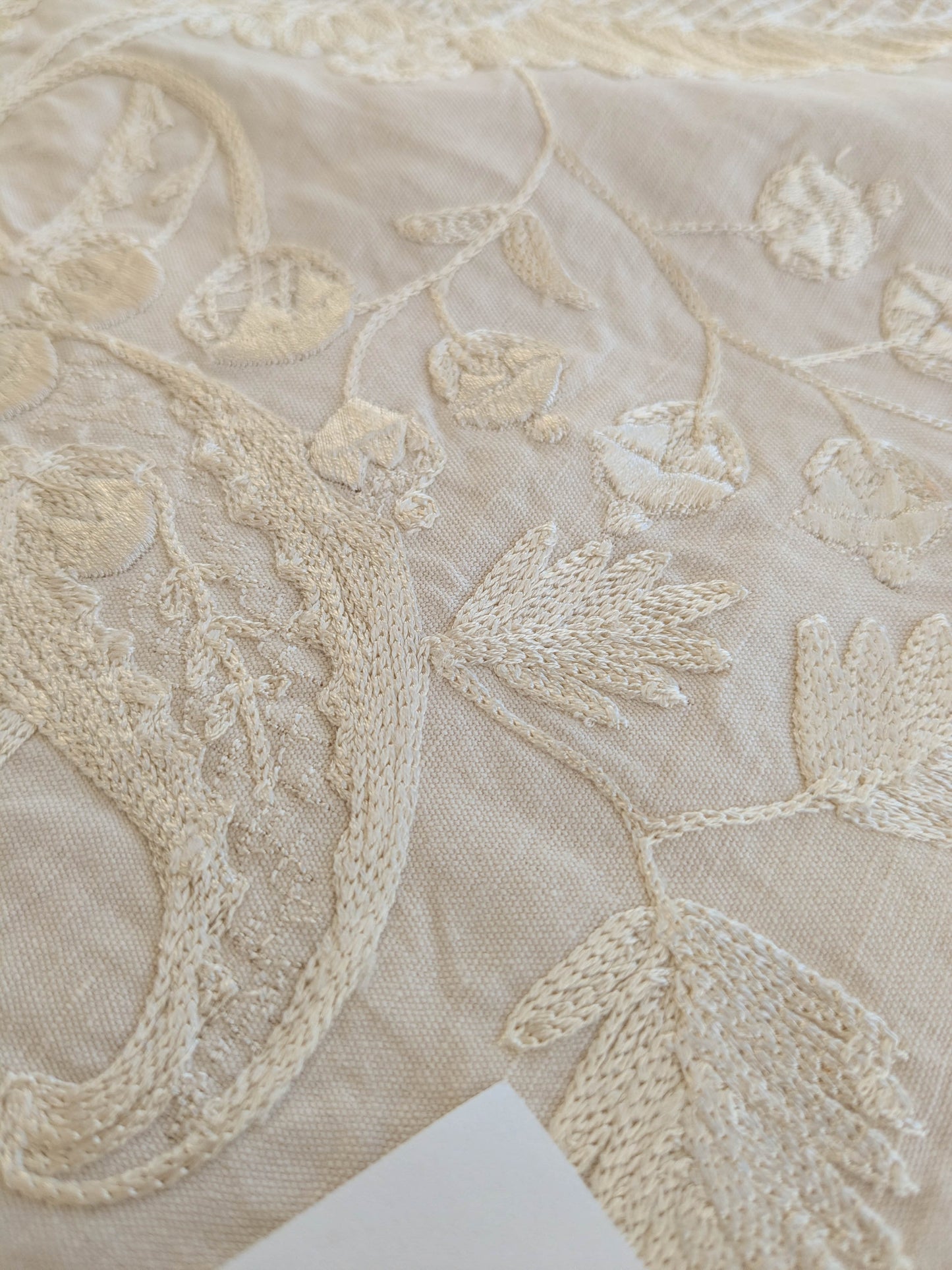 Dauphine Hand Embroidery Linen Cotton Crewel Bone China - White Cream - By The Yard