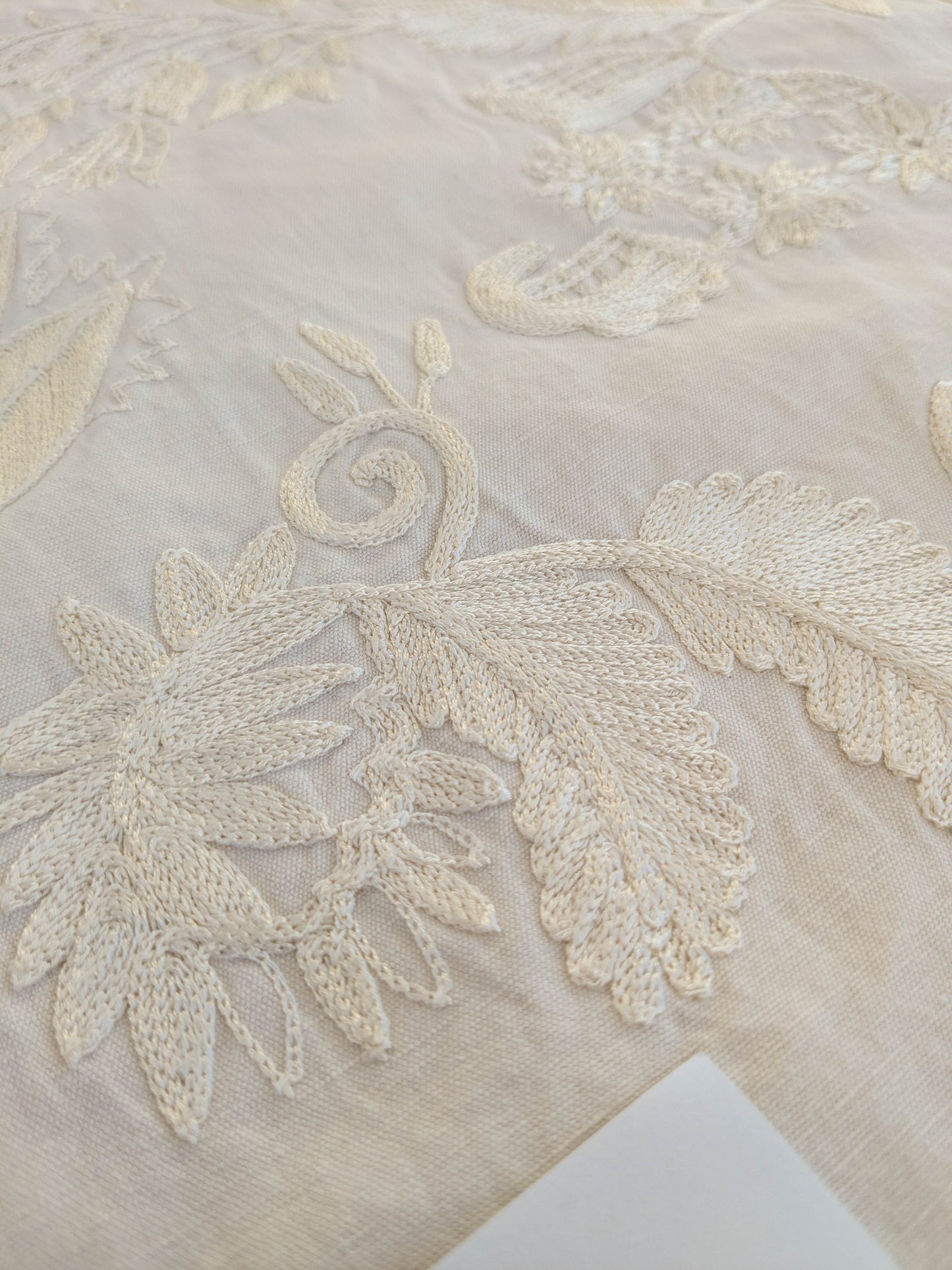 Dauphine Hand Embroidery Linen Cotton Crewel Bone China - White Cream - By The Yard