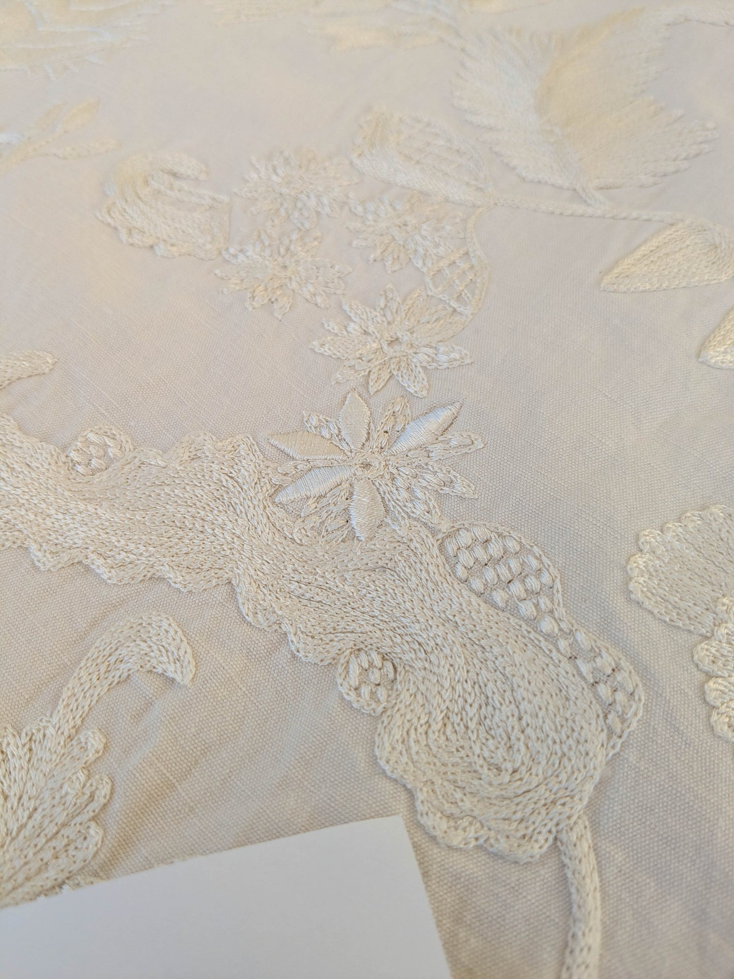 Dauphine Hand Embroidery Linen Cotton Crewel Bone China - White Cream - By The Yard