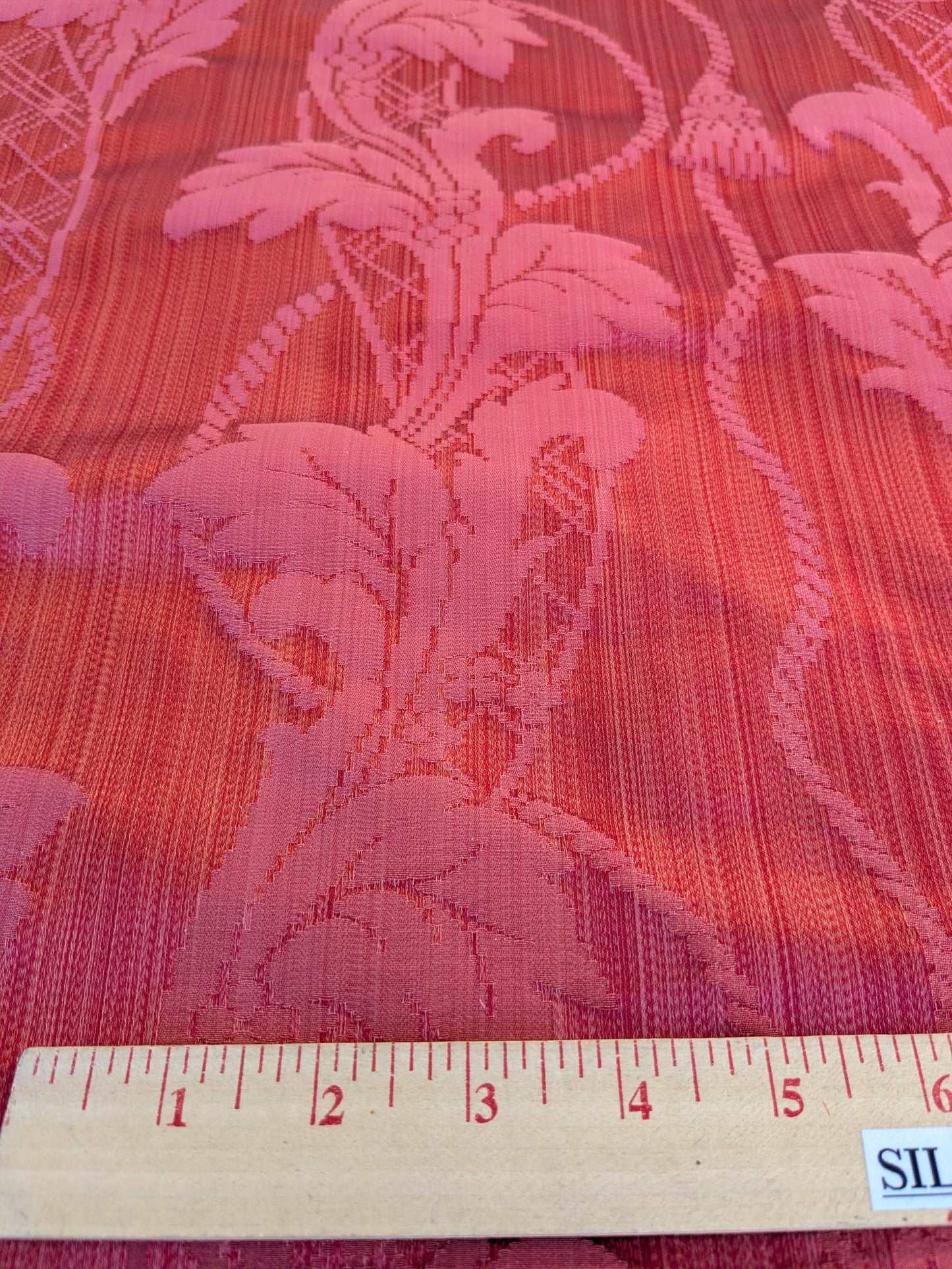 Tuscany Acanthus Silk Damask Stripe - Ruby Red  - By The Yard