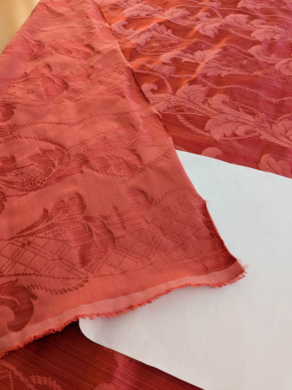 Tuscany Acanthus Silk Damask Stripe - Ruby Red  - By The Yard