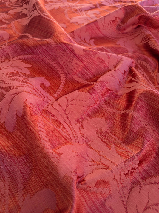 Tuscany Acanthus Silk Damask Stripe - Ruby Red  - By The Yard