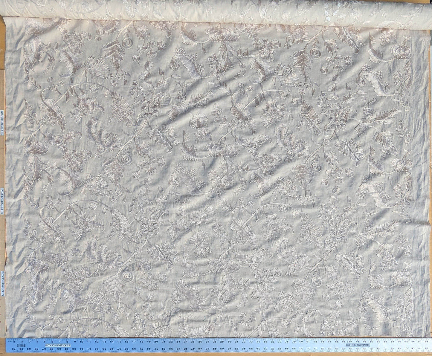 Dauphine Hand Embroidery Linen Cotton Crewel Oatmeal - Natural White - By The Yard