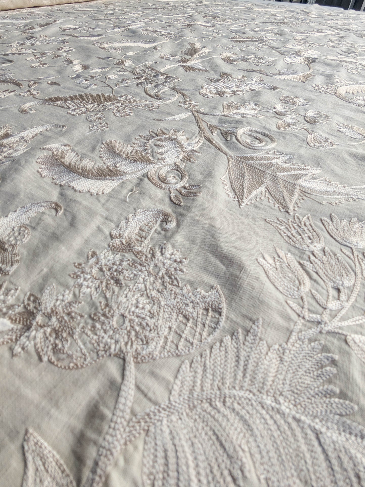 Dauphine Hand Embroidery Linen Cotton Crewel Oatmeal - Natural White - By The Yard