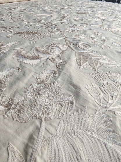 Dauphine Hand Embroidery Linen Cotton Crewel Oatmeal - Natural White - By The Yard