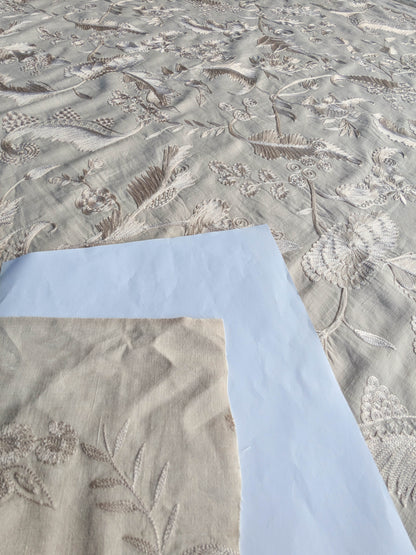 Dauphine Hand Embroidery Linen Cotton Crewel Oatmeal - Natural White - By The Yard