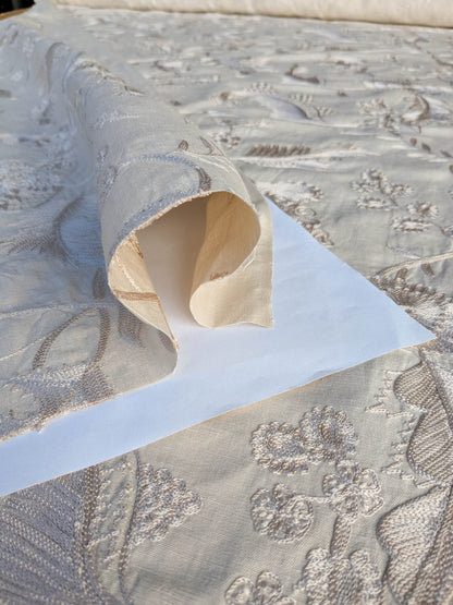 Dauphine Hand Embroidery Linen Cotton Crewel Oatmeal - Natural White - By The Yard