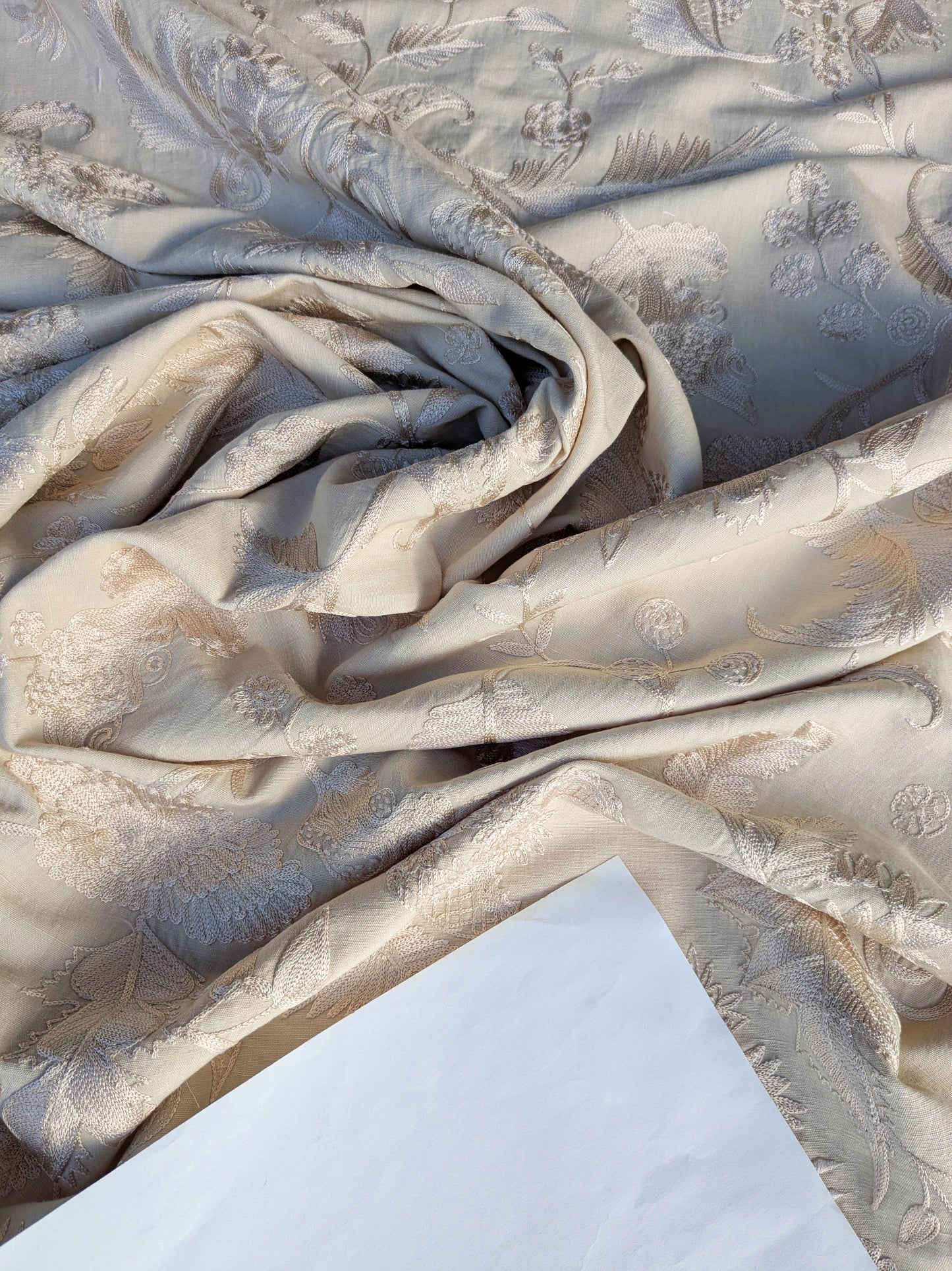 Dauphine Hand Embroidery Linen Cotton Crewel Oatmeal - Natural White - By The Yard