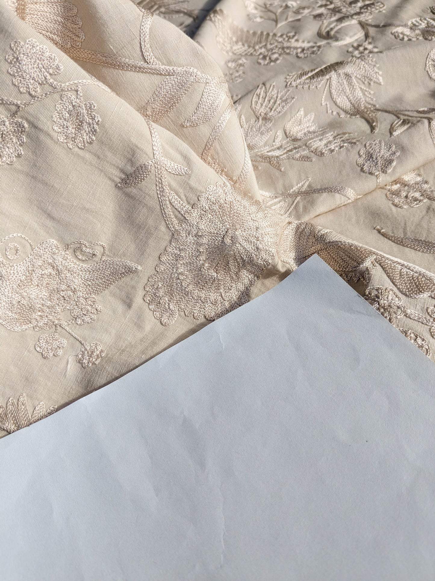 Dauphine Hand Embroidery Linen Cotton Crewel Oatmeal - Natural White - By The Yard