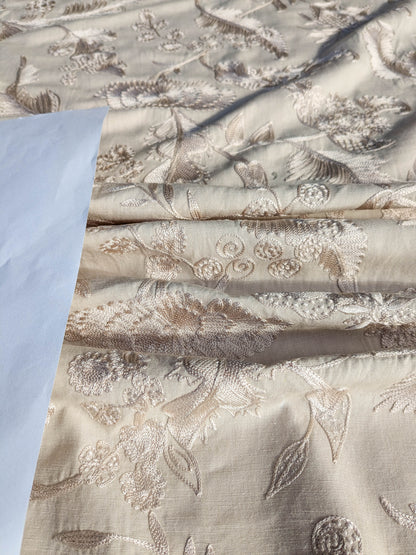 Dauphine Hand Embroidery Linen Cotton Crewel Oatmeal - Natural White - By The Yard