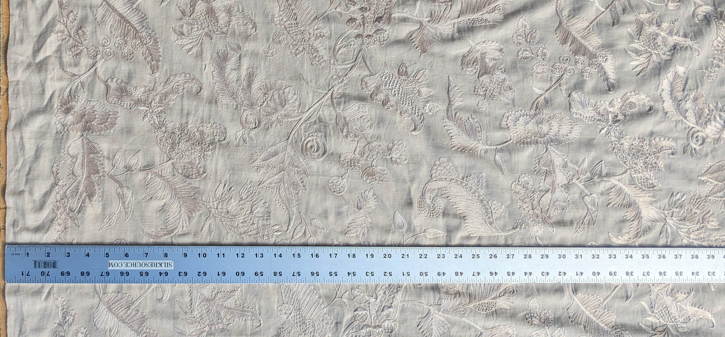 Dauphine Hand Embroidery Linen Cotton Crewel Oatmeal - Natural White - By The Yard