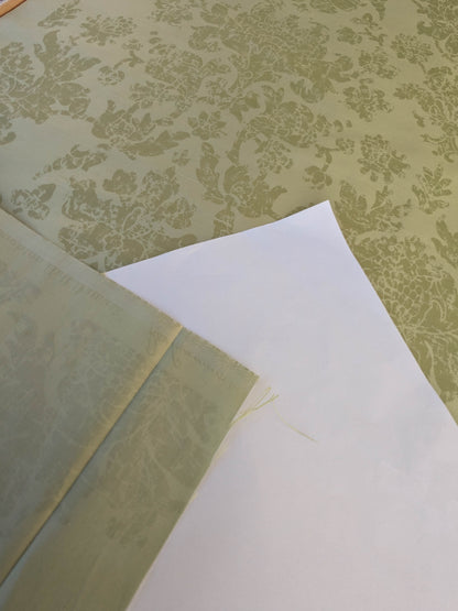 Windsor Castle Renaissance Resist Print Silk Damask - Light Green - By The Yard