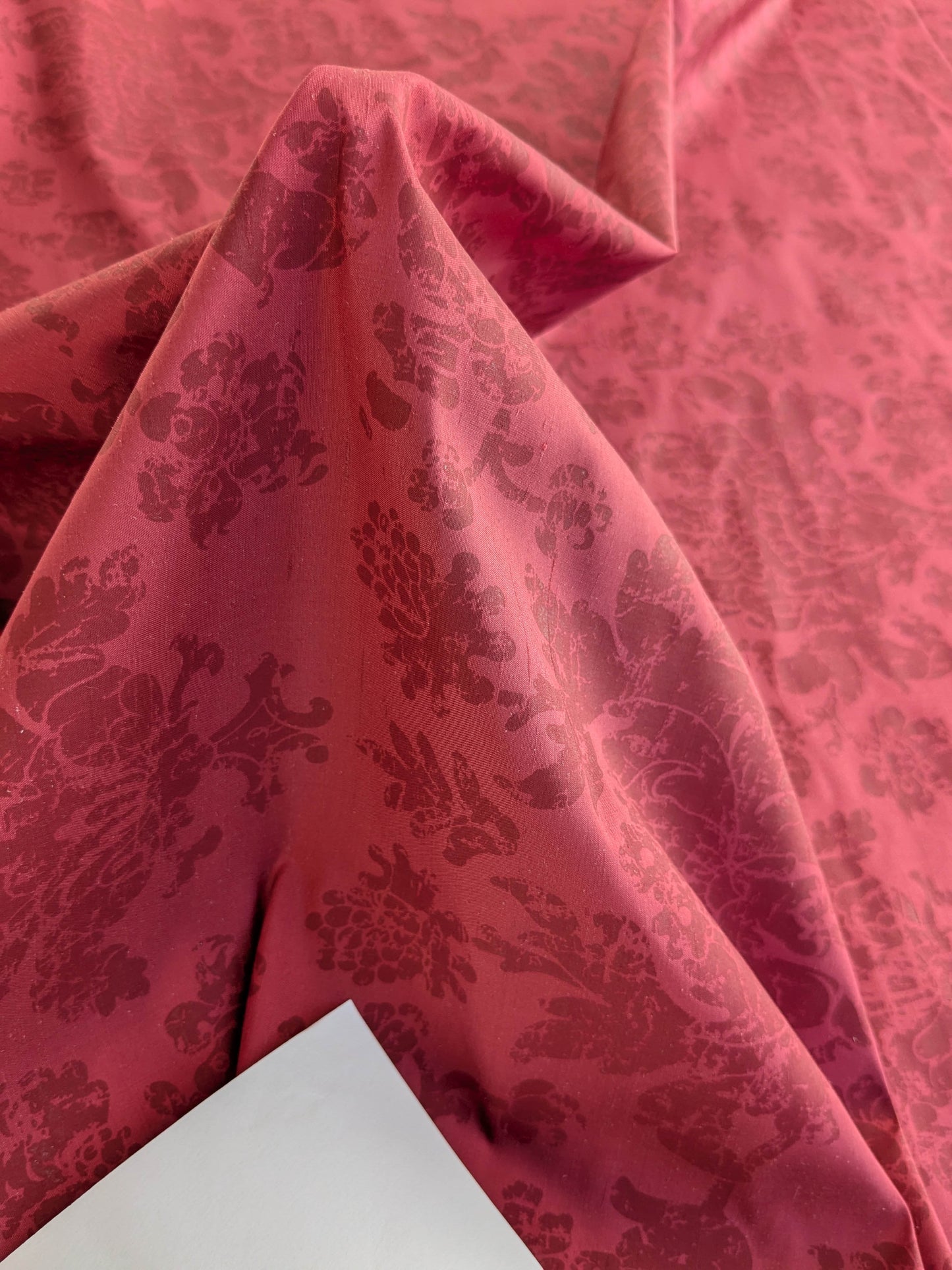 Windsor Castle Renaissance Resist Print Silk Damask - Ruby Red - By The Yard