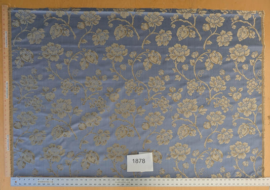 Sicily Island Climbing Rose and Grapes Damask Jacquard Cotton Fabric - Blue Brown - By The Yard