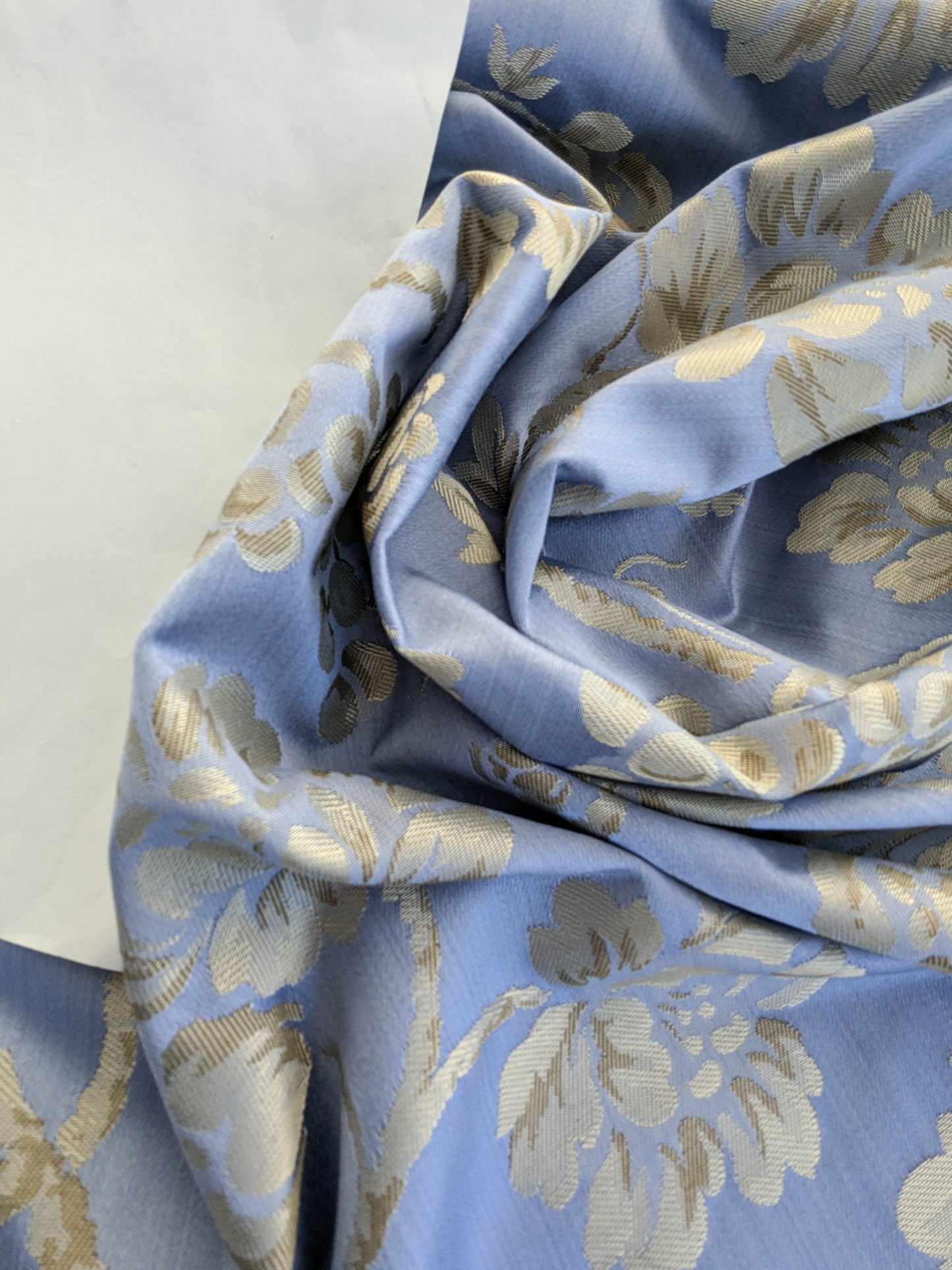 Sicily Island Climbing Rose and Grapes Damask Jacquard Cotton Fabric - Blue Brown - By The Yard