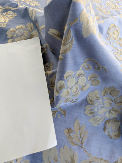 Sicily Island Climbing Rose and Grapes Damask Jacquard Cotton Fabric - Blue Brown - By The Yard