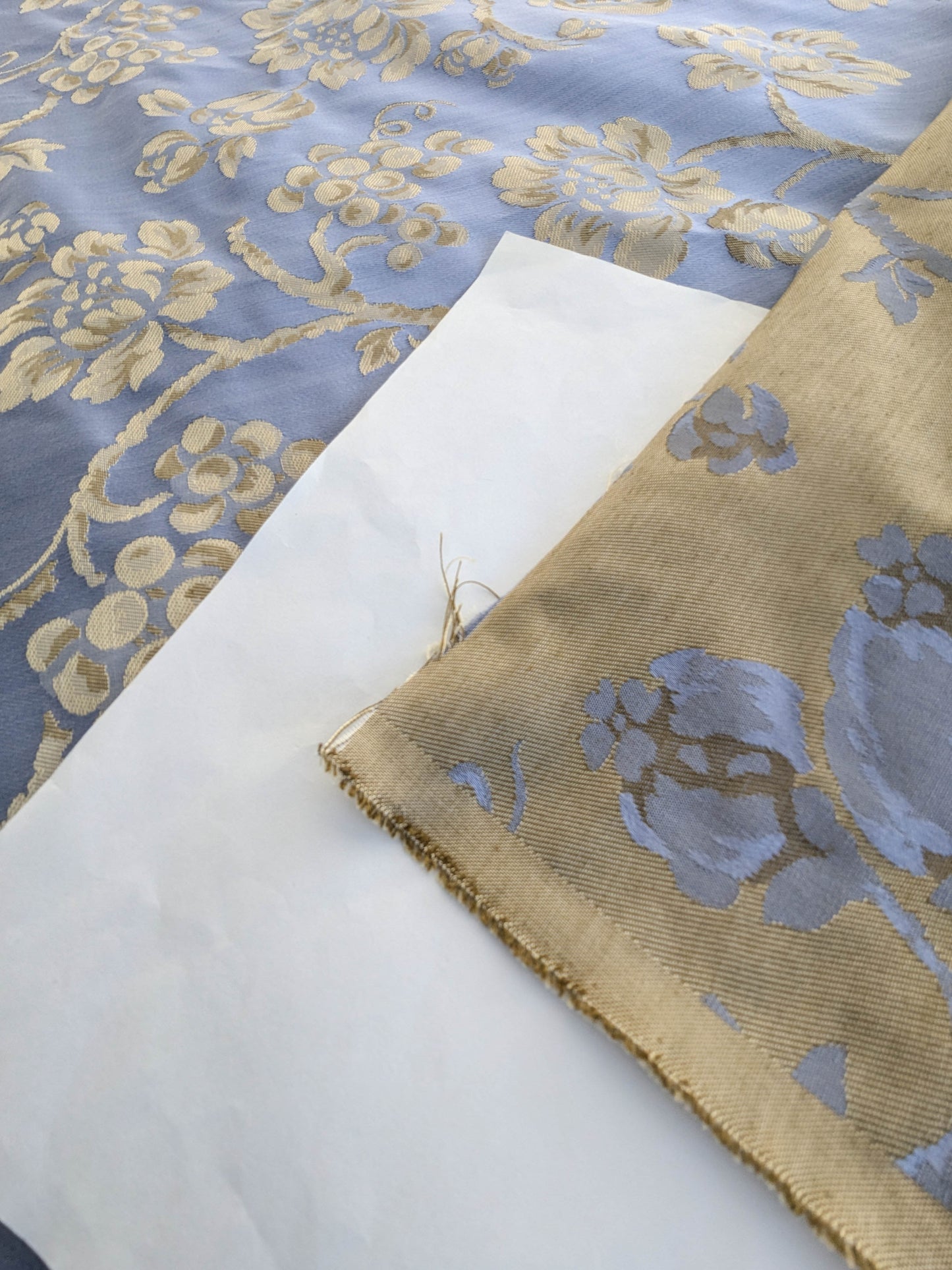 Sicily Island Climbing Rose and Grapes Damask Jacquard Cotton Fabric - Blue Brown - By The Yard