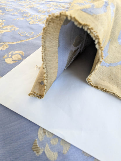 Sicily Island Climbing Rose and Grapes Damask Jacquard Cotton Fabric - Blue Brown - By The Yard