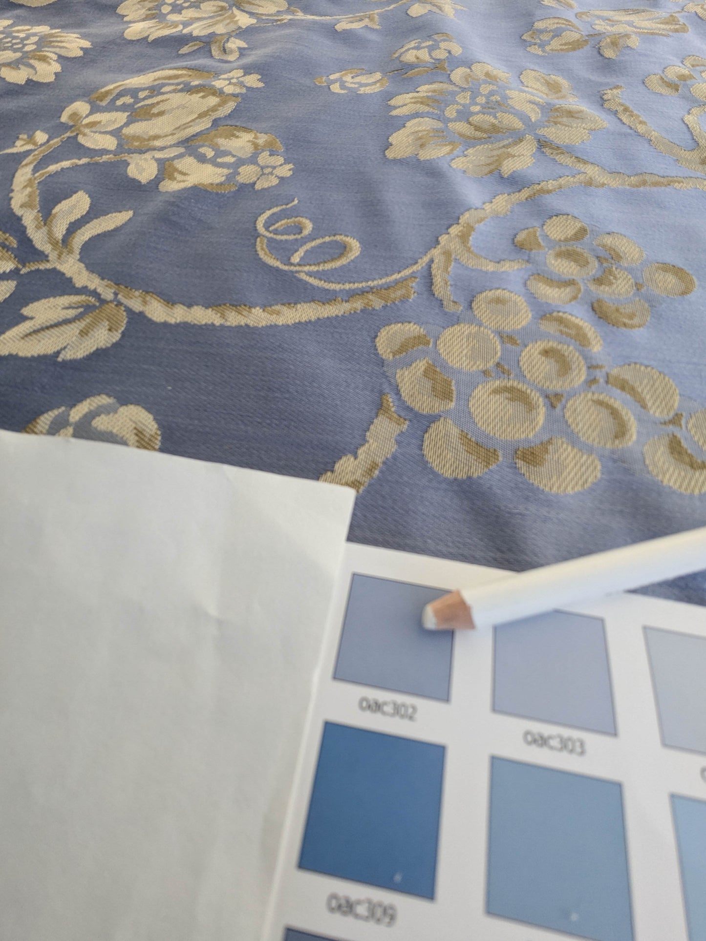 Sicily Island Climbing Rose and Grapes Damask Jacquard Cotton Fabric - Blue Brown - By The Yard